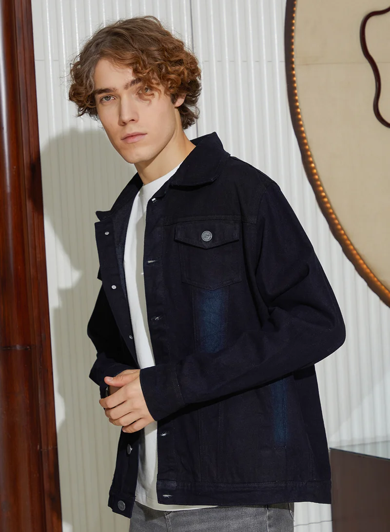 كامبوس سوترا Men's Prussian Blue Dark-Wash Relaxed Denim Jacket
