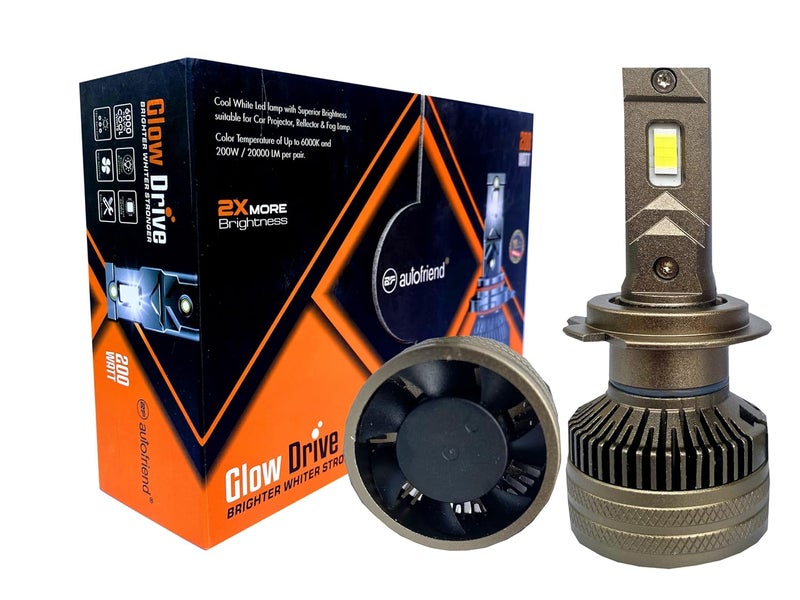 autofriend مصباح أمامي LED، 40000 لومن، 6000K أبيض بارد، مقاوم للماء IP67 (af-Glowdrive-H7) - Image 1