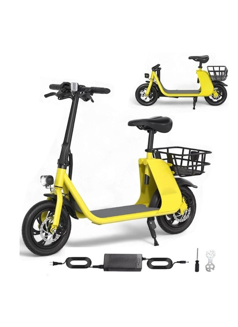 Wind Horse High Quality Foldable Electric Scooter with Seat and Rear Basket, 450W Motor, 36V 8AH Battery, 25-35 KM/h Speed, Carbon Alloy Frame, 12.5 Inches Tires, Disk Brakes, Unisex Comfortable E-Scooter for Adults  - Image 1