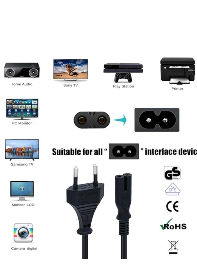 Generic 1 Meter 2 Pin Euro Plug C7 to Figure of 8 Power Cable for Samsung Philips LG Sony TV, PS4, PS3, Computer Monitors, Printers (1 Black)  - Image 2