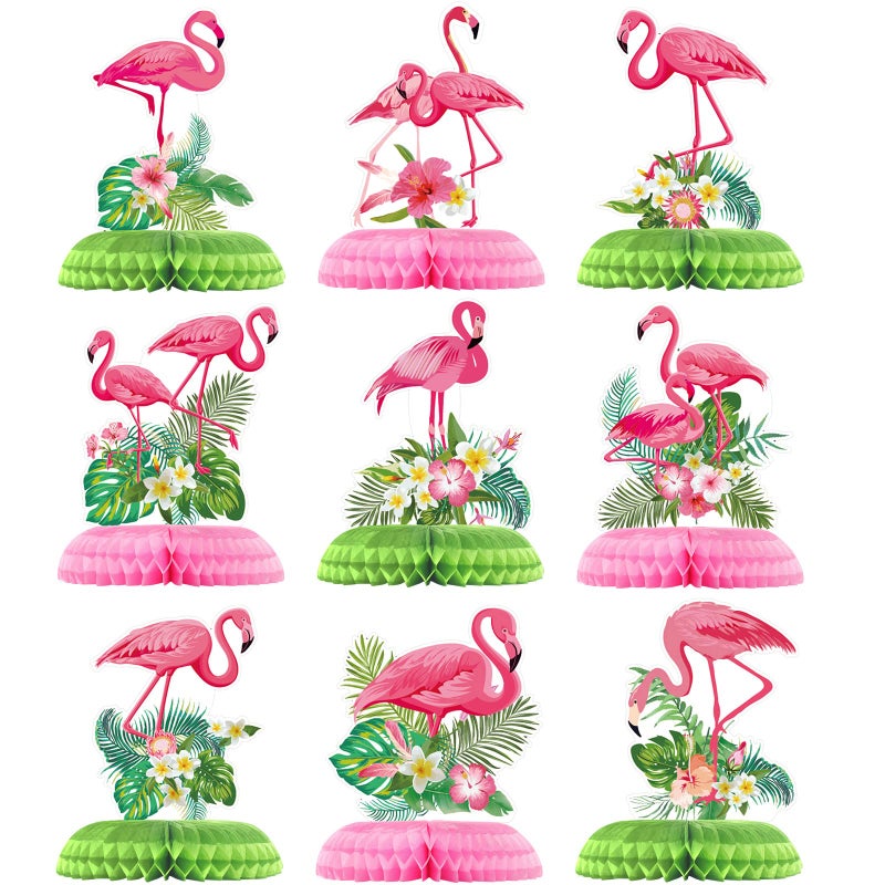 Funtery 9 Pcs Flamingo Centerpieces for Tables Hawaii Luau Honeycomb Centerpieces Flamingo Party Decorations Tropical Aloha Party Table Topper for Kid Birthday Party Supplies Table Decoration - Image 2