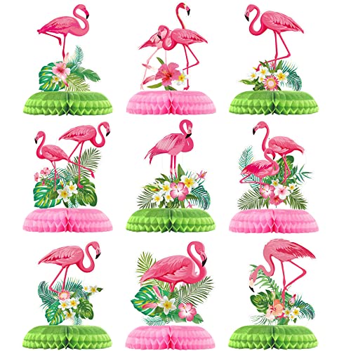 Funtery 9 Pcs Flamingo Centerpieces for Tables Hawaii Luau Honeycomb Centerpieces Flamingo Party Decorations Tropical Aloha Party Table Topper for Kid Birthday Party Supplies Table Decoration - Image 1