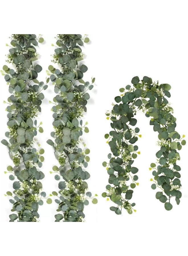 2 Pack 13Ft Artificial Eucalyptus Garland with Baby's Breath Flowers – Decorative Table Runner Vines for Wedding Arch, Home, Party, Wall, Table Decor (Green) - Image 1