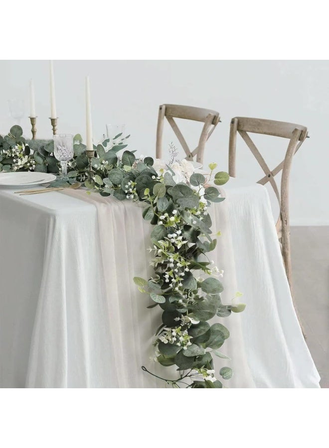 2 Pack 13Ft Artificial Eucalyptus Garland with Baby's Breath Flowers – Decorative Table Runner Vines for Wedding Arch, Home, Party, Wall, Table Decor (Green) - Image 5