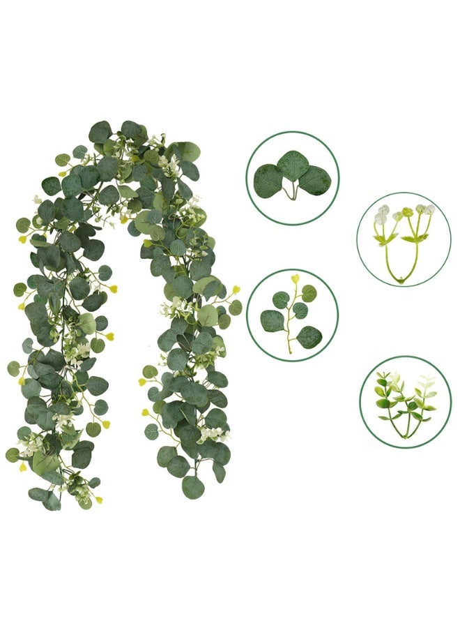 2 Pack 13Ft Artificial Eucalyptus Garland with Baby's Breath Flowers – Decorative Table Runner Vines for Wedding Arch, Home, Party, Wall, Table Decor (Green) - Image 2