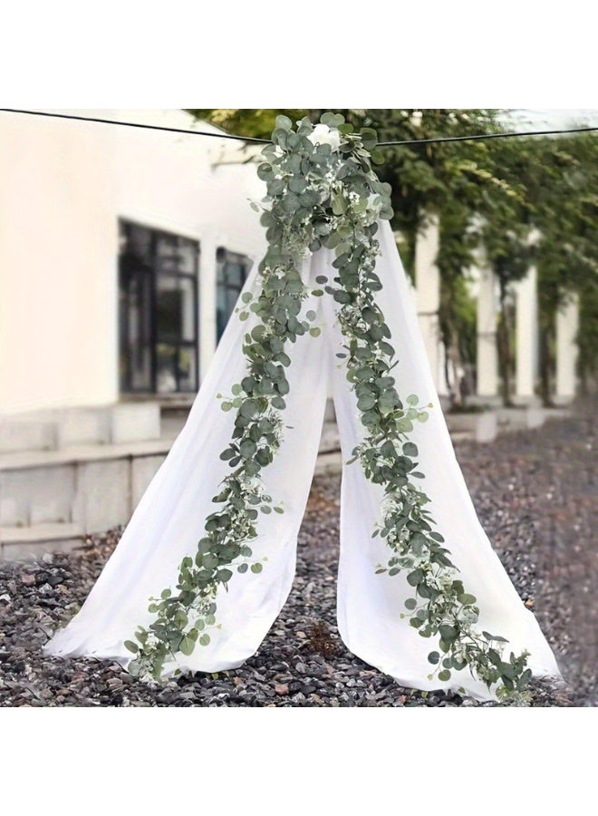 2 Pack 13Ft Artificial Eucalyptus Garland with Baby's Breath Flowers – Decorative Table Runner Vines for Wedding Arch, Home, Party, Wall, Table Decor (Green) - Image 4