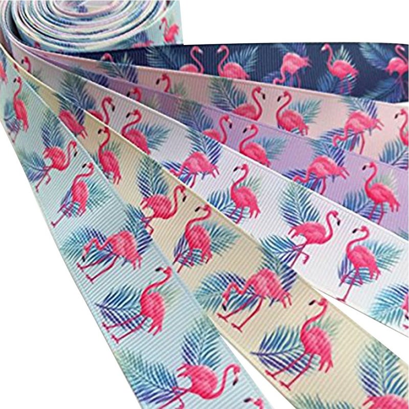 Dandan DIY Assorted 12 Yards Flamingo Grosgrain Ribbon Craft DIY Gift Packing Hair Bow Accessory Flamingo