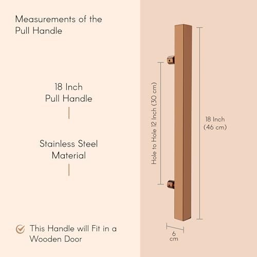 LAPO 18 inch Stainless Steel Square Door Handle for Main Door, Wooden & Glass Door Pull Push Handle, Main Door Handle (Hole to Hole Size 300 mm,Pack of 1) Rose Gold Finish | 3 Years Warranty - Image 2