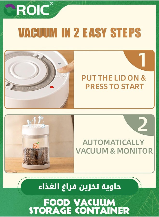 GROIC - Intelligent Food Vacuum Storage Container, Date Display, One Click Automatic Exhaust, Airtight Food Container, Coffee Storage Can Glass, With Magnetic Charging (600ml) - Image 1