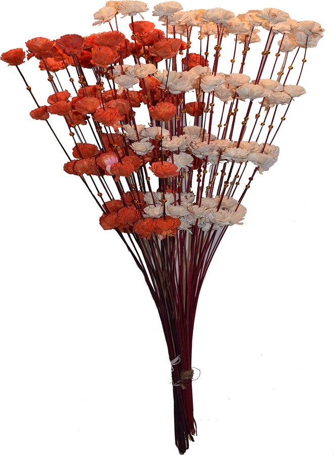 CRAFTWAFT Handmade White Orange Zinnia Flower Bunch Dry Flower Stick - Image 1