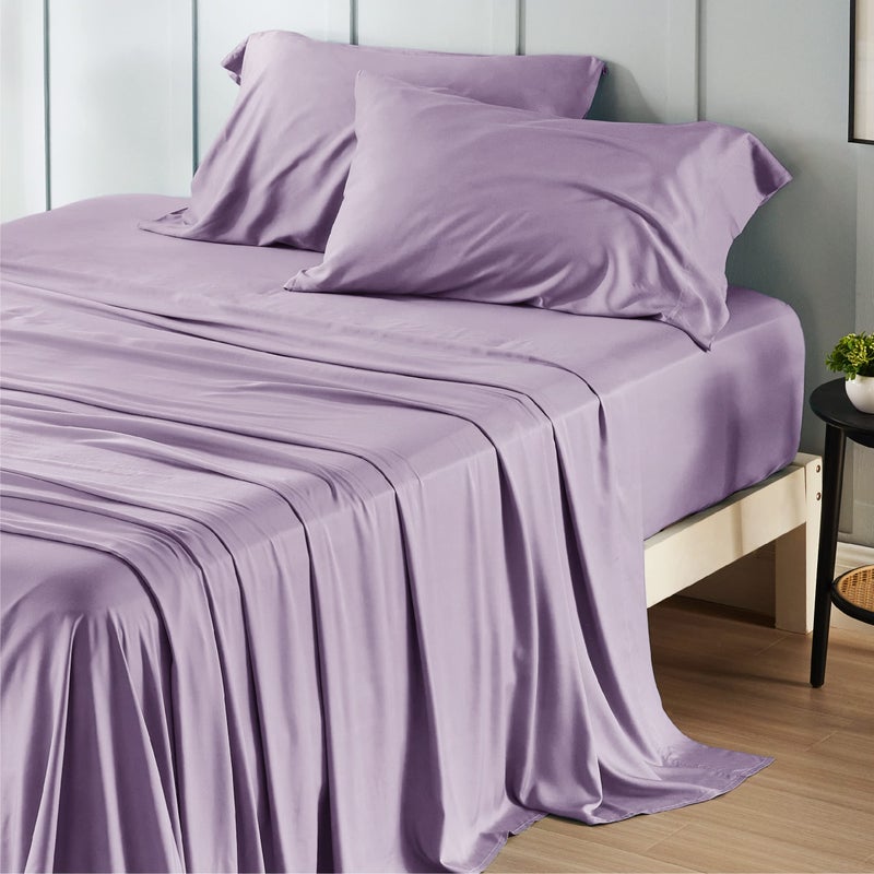 Bedsure Bedsure Queen Sheet Set Cooling Sheets for Queen Size Bed Set Rayon Derived from Bamboo Breathable  Soft Deep Pocket Up to 16 Inches Hotel Luxury Silky Bedding Bedsheet  Pillowcases Lilac 
