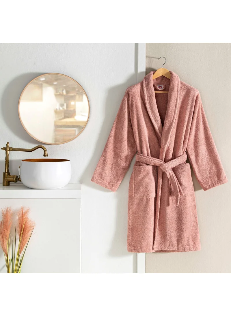 Taç Crown Shawl Collar Cotton S/m Bathrobe Rose