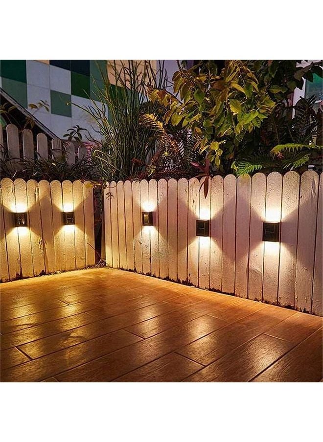BLUE CORAL - 4 Pcs Solar Fence Lights, Outdoor Lights Solar Deck Lamp Solar Wall Lamp, LED Up Down Lighting Waterproof for House Deck Step Patio, Doorway, Path, Porch, Garden Landscape Lighting, Warm - Image 1