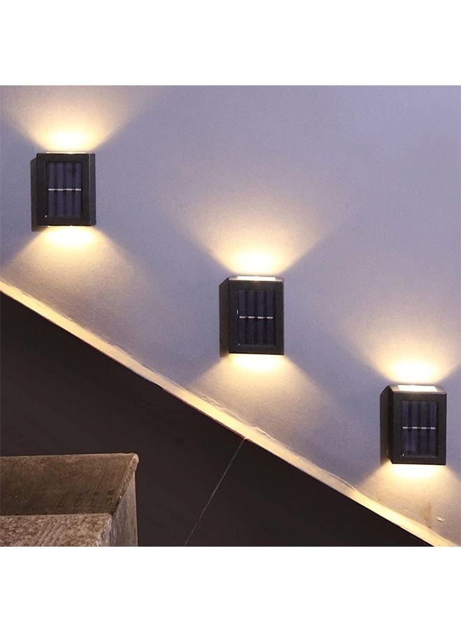 BLUE CORAL - 4 Pcs Solar Fence Lights, Outdoor Lights Solar Deck Lamp Solar Wall Lamp, LED Up Down Lighting Waterproof for House Deck Step Patio, Doorway, Path, Porch, Garden Landscape Lighting, Warm - Image 1