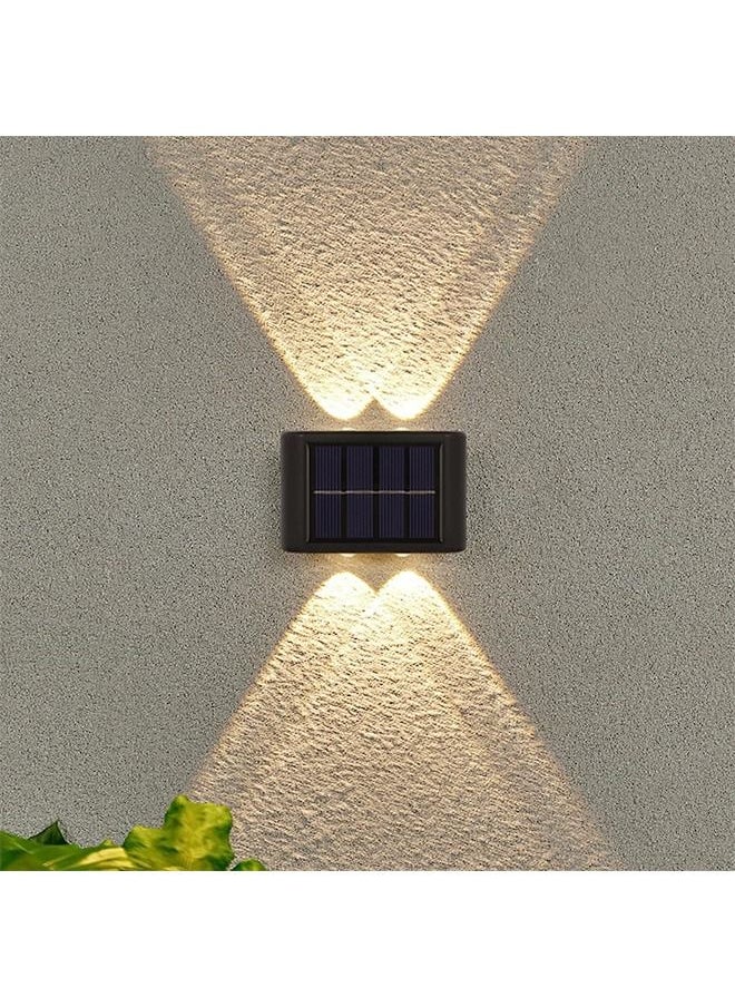 BLUE CORAL - 4 Pcs Solar Fence Lights, Outdoor Lights Solar Deck Lamp Solar Wall Lamp, LED Up Down Lighting Waterproof for House Deck Step Patio, Doorway, Path, Porch, Garden Landscape Lighting, Warm - Image 1