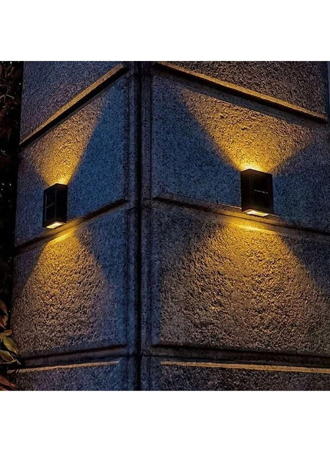 BLUE CORAL - 4 Pcs Solar Fence Lights, Outdoor Lights Solar Deck Lamp Solar Wall Lamp, LED Up Down Lighting Waterproof for House Deck Step Patio, Doorway, Path, Porch, Garden Landscape Lighting, Warm - Image 1