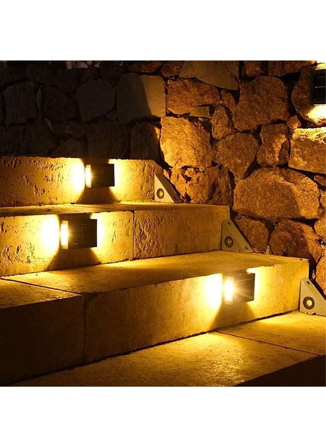 BLUE CORAL - 4 Pcs Solar Fence Lights, Outdoor Lights Solar Deck Lamp Solar Wall Lamp, LED Up Down Lighting Waterproof for House Deck Step Patio, Doorway, Path, Porch, Garden Landscape Lighting, Warm - Image 1