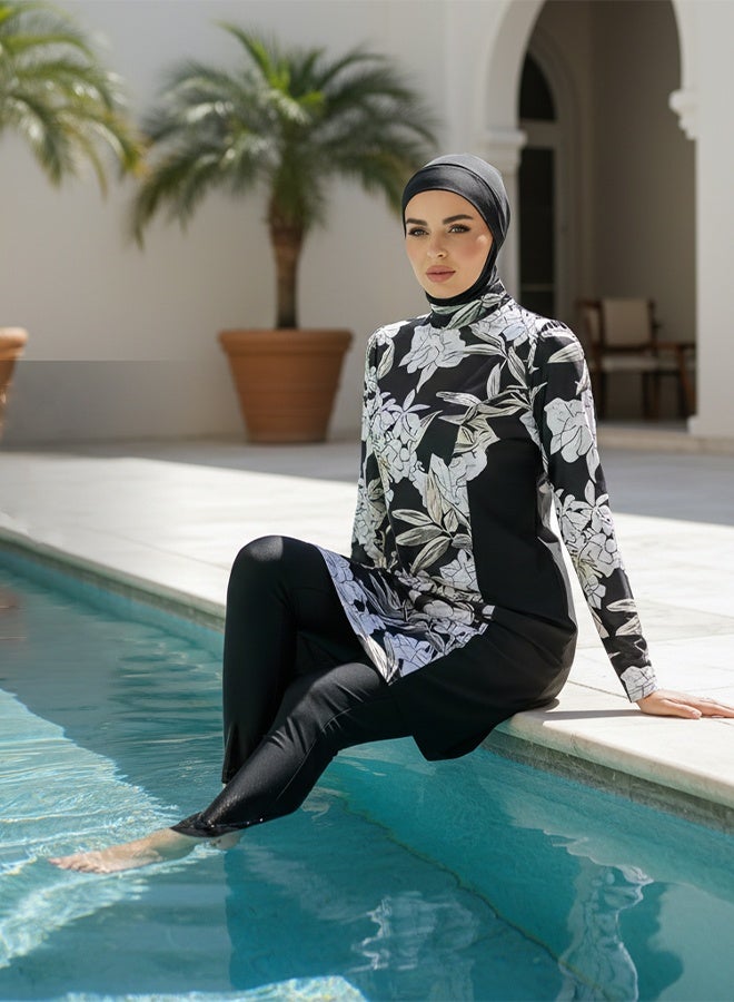 GONEO Muslim Swimsuits for Women Modest Islamic Arabic Swimwear Burkini Full Cover Hijab Top Pants Swimming Cap Bathing Suits - Image 1
