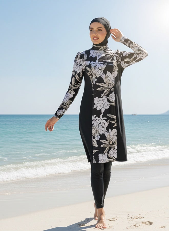 GONEO Muslim Swimsuits for Women Modest Islamic Arabic Swimwear Burkini Full Cover Hijab Top Pants Swimming Cap Bathing Suits - Image 2