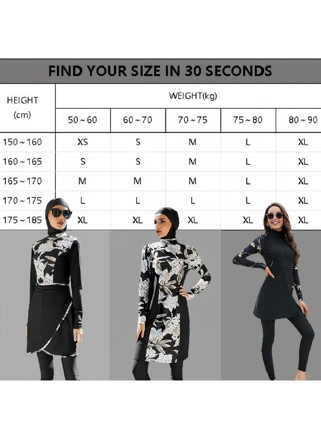GONEO Muslim Swimsuits for Women Modest Islamic Arabic Swimwear Burkini Full Cover Hijab Top Pants Swimming Cap Bathing Suits - Image 4