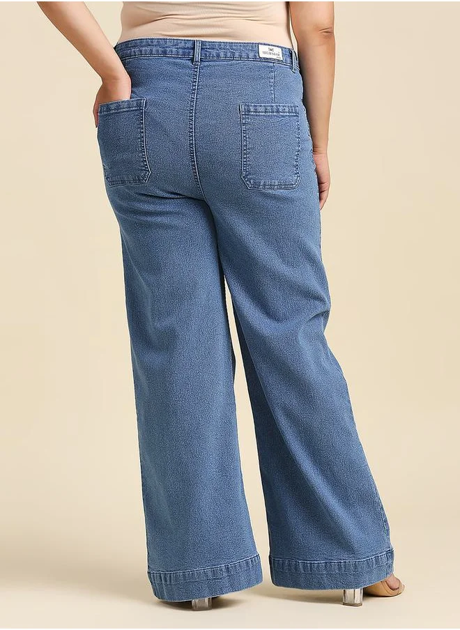 HIGH STAR Plus High Rise Wide Leg Jeans by Styli