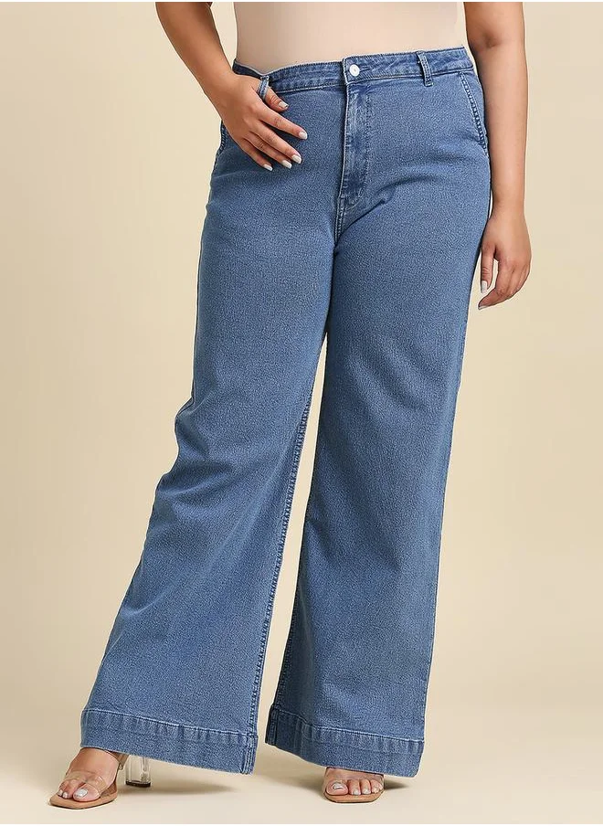 HIGH STAR Plus High Rise Wide Leg Jeans by Styli