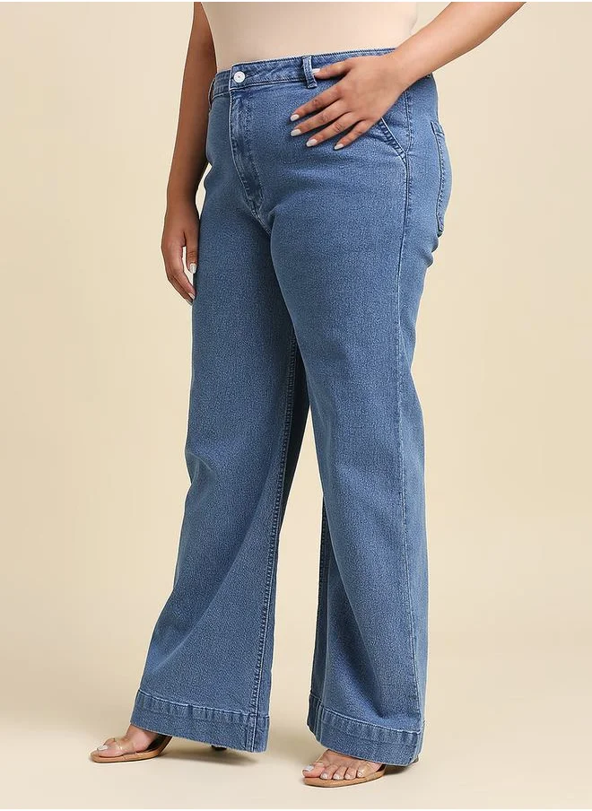 HIGH STAR Plus High Rise Wide Leg Jeans by Styli