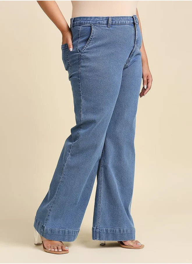 HIGH STAR Plus High Rise Wide Leg Jeans by Styli