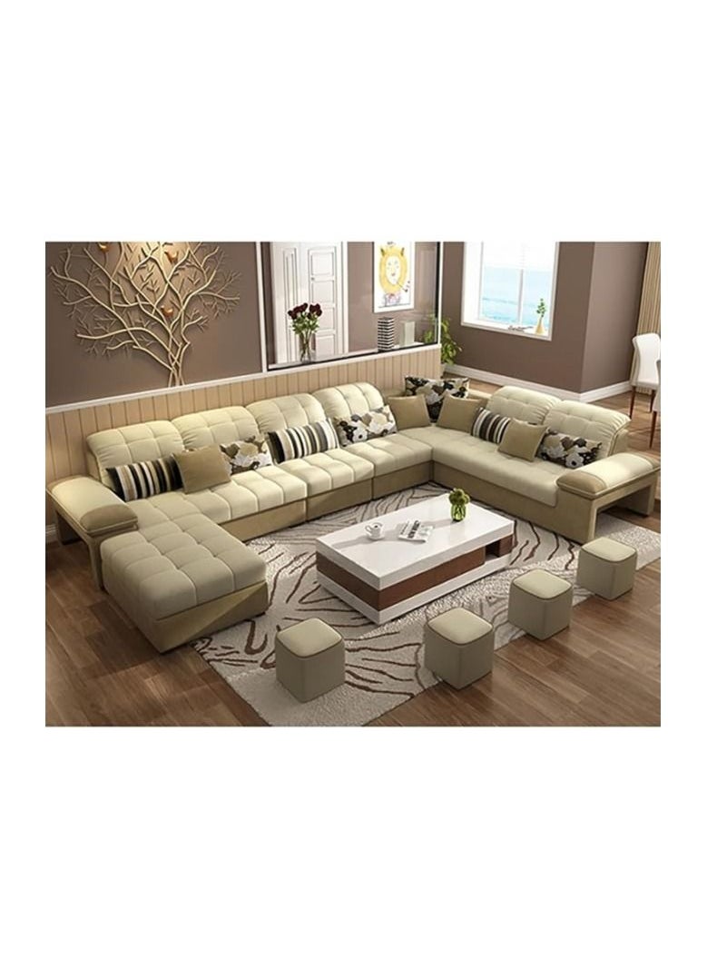 Generic - Modern Design U-Shape Sofa Set With Coffee Table And Small Puffs (Beige & Off-White) - Image 1