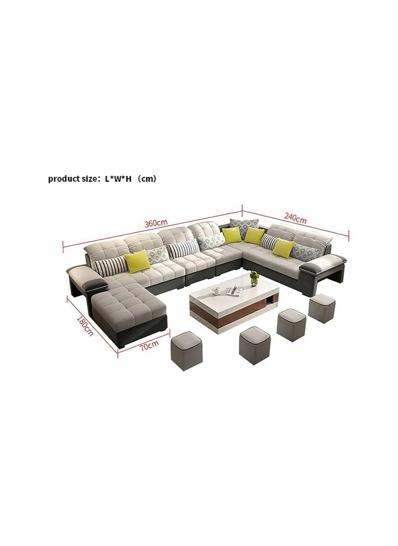 Generic - Modern Design U-Shape Sofa Set With Coffee Table And Small Puffs (Beige & Off-White) - Image 1