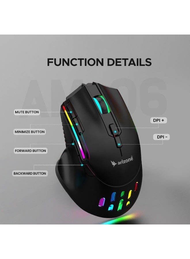 Arizone AM-06 Professional 6D Wireless Mouse with One-Click Desktop Access black - Image 2