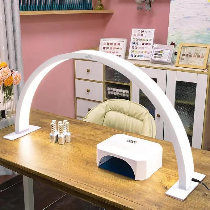 HALF-MOON NAIL TECH DESK LAMP - 3360 LUMEN LED NAIL LIGHT DESK LAMP WITH BUTTON CONTROL, PERFECT NAIL TABLE LAMP FOR MANICURE, LASH TECH, TATTOO & NAIL DESK LIGHT (WHITE)