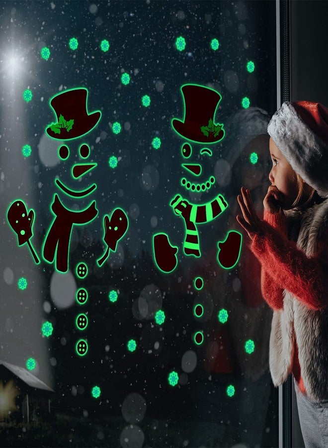 Spakon 4 Sheets Christmas Door Stickers Decor Large Snowman Stickers Luminous Snowman Door Snowflake Decals for Refrigerator Wall Window Christmas Decorations(Lovely Style) - Image 5
