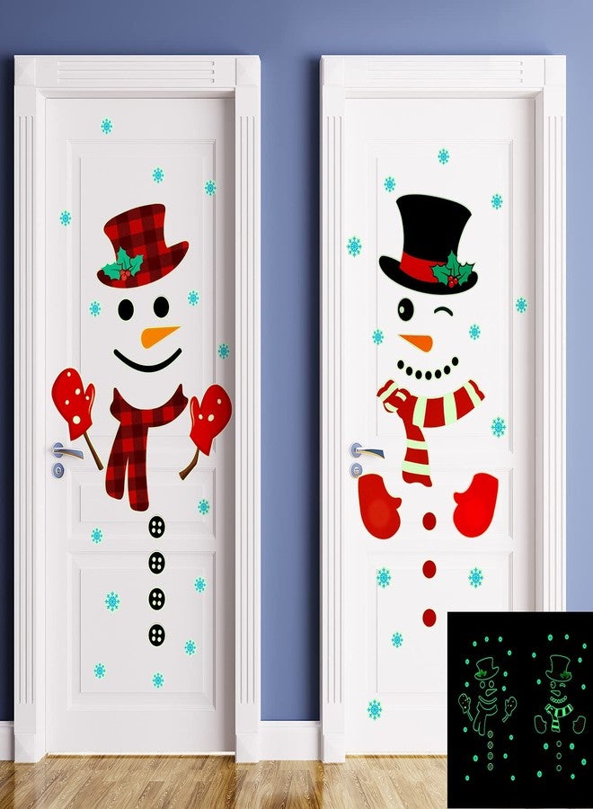 Spakon 4 Sheets Christmas Door Stickers Decor Large Snowman Stickers Luminous Snowman Door Snowflake Decals for Refrigerator Wall Window Christmas Decorations(Lovely Style) - Image 1
