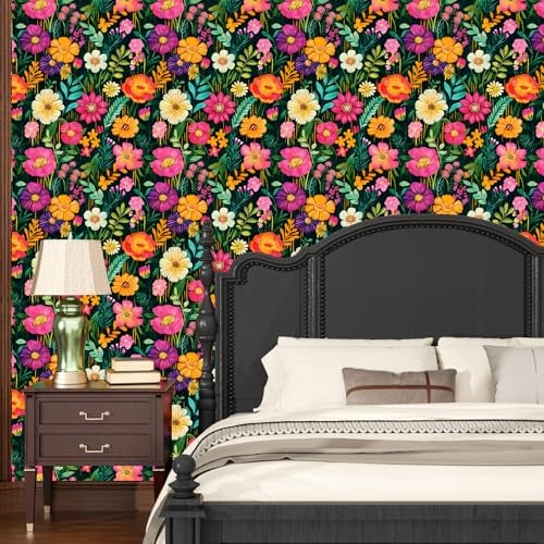 BOKEBEVE Extra Long Watercolor Colorful Floral Wallpaper Peel and Stick Green Contact Paper Boho Wall Paper for Bathroom Countertop Cabinet Wall Shelf Removable Renter Friendly 17.5 x 393.5In - Image 4