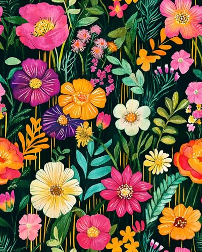 BOKEBEVE Extra Long Watercolor Colorful Floral Wallpaper Peel and Stick Green Contact Paper Boho Wall Paper for Bathroom Countertop Cabinet Wall Shelf Removable Renter Friendly 17.5 x 393.5In - Image 1