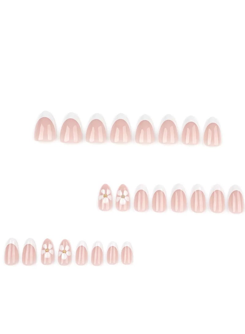 جوسكوين أظافر لاصقة جاهزة، 24 قطعة، أظافر صناعية ذات حافة فرنسية جاهزة للاستخدام تتميز بتصاميم أزهار بيضاء بسيطة، أظافر مزيفة ومنعشة وجذابة لمانيكير أنيق وسهل التطبيق. أظافر أكريليك مع مجموعة غراء. - Image 5