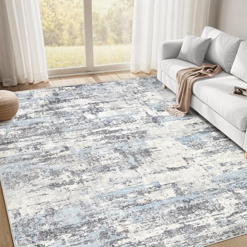 Area Rugs for Living Room 5x7 Abstract Washable Rug Modern Neutral Large Soft Stain Resistant NonSlip Backing Machine Table for Bedroom Dining Room Indoor Home Office Carpet  Blue Grey