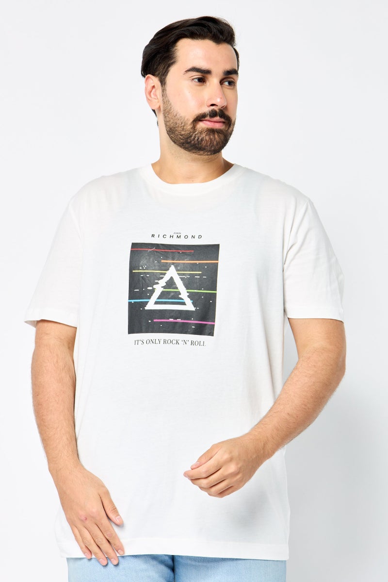 JOHN RICHMOND Men Crew Neck Short Sleeves Graphic Print T-Shirt, White - Image 1