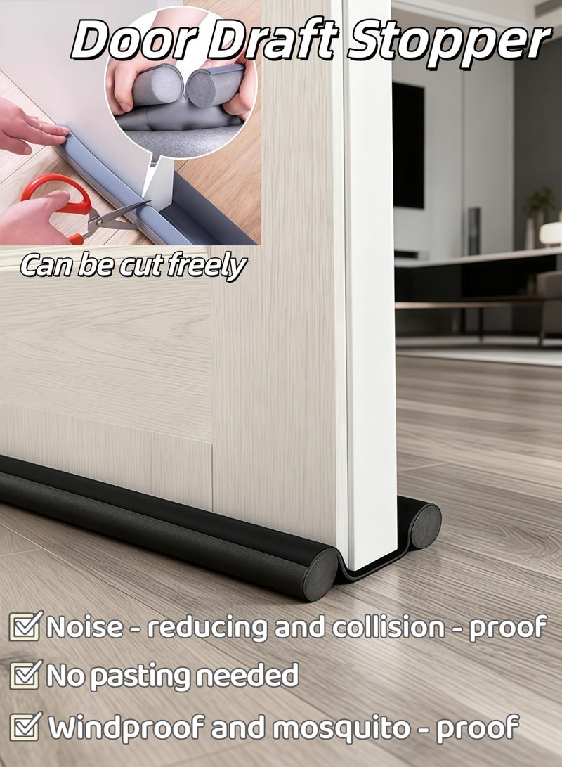 شو وو مانع تيارات الهواء للباب، مانع تسرب أسفل الباب، مانع تسرب للأبواب الخارجية والداخلية، مانع تيارات الهواء في أسفل الباب، عازل للغبار والضوضاء، شريط مانع تيارات هواء مزدوج قابل للتعديل، مانع للهواء، مانع للضوضاء والصوت والضوء والرائحة للأبواب، لمنع دخول البرد، مانع تسرب الباب لغرفة النوم والمطبخ والنوافذ والمكتب (أسود) - Image 1