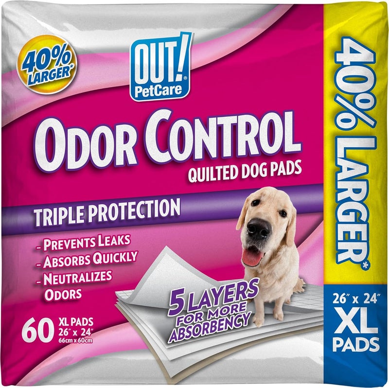 OUT Petcare XL Dog Training Pads Odor Control Dog Pads Extra Large Pee Pads for Dogs Puppy Pee Pads Leak Proof Disposable 26x24 60 Count - Image 1