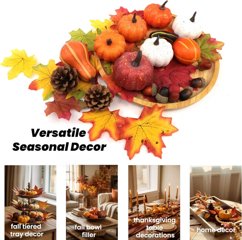 Gili 36PCS Mini Artificial Pumpkins Fall Decor Set - Realistic Small Fake Pumpkins for Decorating with Gourd Fall Leaves Acorns Pinecones for Autumn Table Centerpiece, Thanksgiving Harvest Home Decorations - Image 2