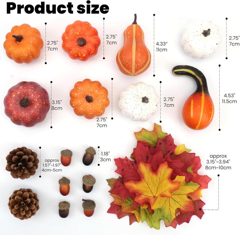 Gili 36PCS Mini Artificial Pumpkins Fall Decor Set - Realistic Small Fake Pumpkins for Decorating with Gourd Fall Leaves Acorns Pinecones for Autumn Table Centerpiece, Thanksgiving Harvest Home Decorations - Image 3