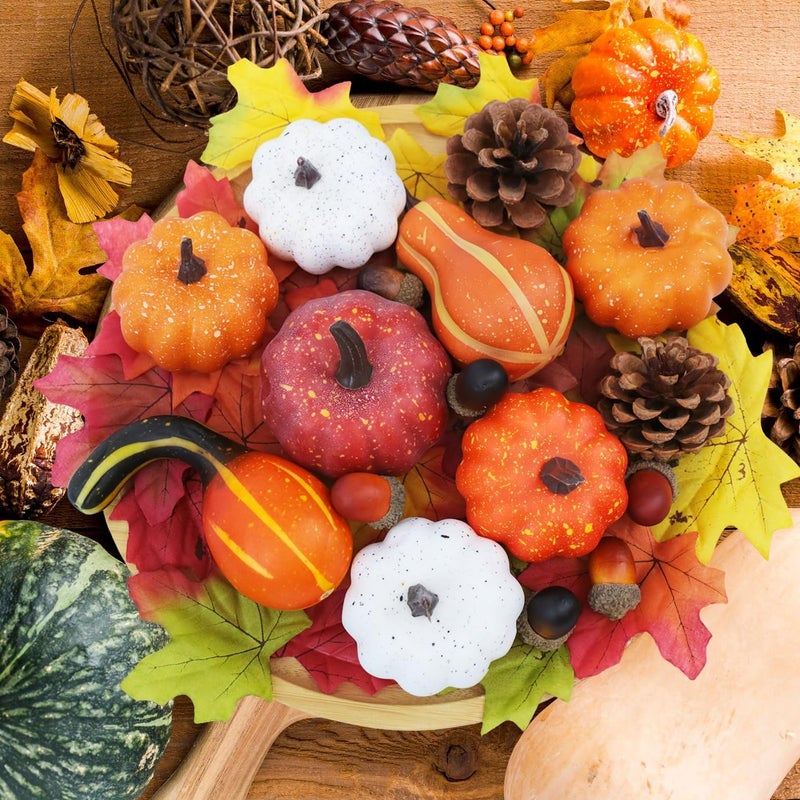 Gili 36PCS Mini Artificial Pumpkins Fall Decor Set - Realistic Small Fake Pumpkins for Decorating with Gourd Fall Leaves Acorns Pinecones for Autumn Table Centerpiece, Thanksgiving Harvest Home Decorations - Image 5