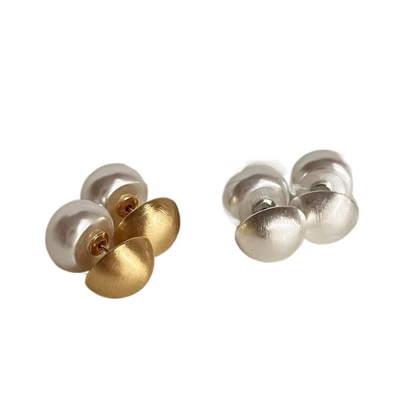 Lightweight Pearl Earrings in 925 Sterling Silver and Huggie Profile for Daily Wear and Elegant Styling Gold - Image 4