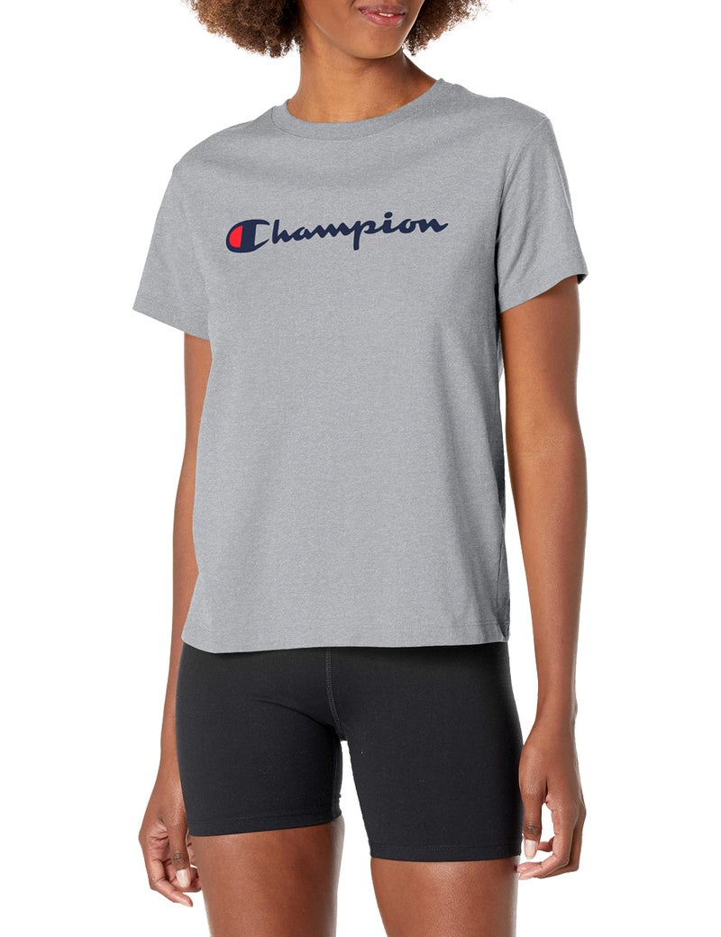 Champion womens Classic Tee, Script Logo T Shirt, Oxford Gray-y08113, Small US - Image 1