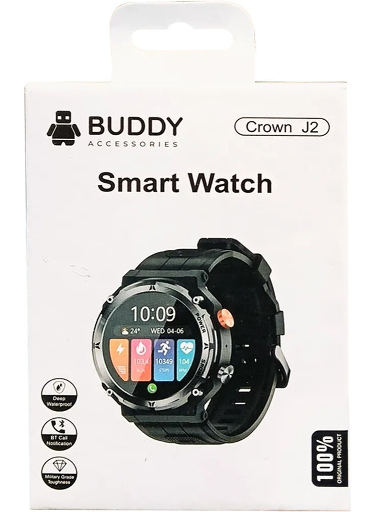 Buddy Smart Watch Crown J2, 1.39" LCD Touch Screen , Bluetooth V5.2 , Water Resistance , 400 mAh Battery ,Silicon Strap, Black - Image 4