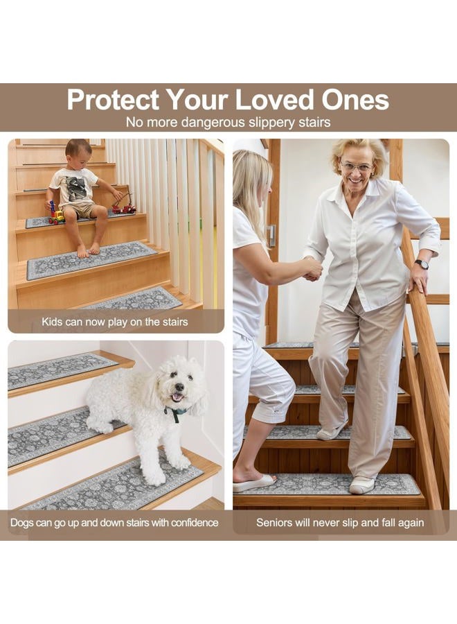 Ojia Non-Slip Stair Treads Matching Mat for Wooden Steps, Square Rubber Backing Anti-Slip Stair Carpet Landing Mat Stair Rugs 31x31 inch, Gray - Image 4