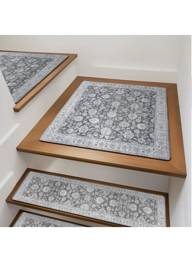Ojia Non-Slip Stair Treads Matching Mat for Wooden Steps, Square Rubber Backing Anti-Slip Stair Carpet Landing Mat Stair Rugs 31x31 inch, Gray - Image 1