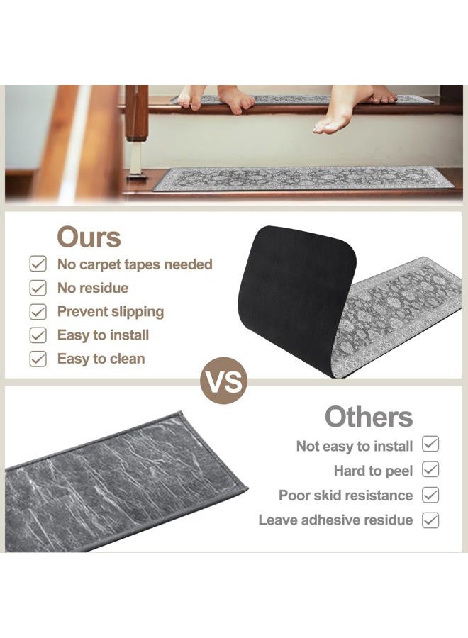 Ojia Non-Slip Stair Treads Matching Mat for Wooden Steps, Square Rubber Backing Anti-Slip Stair Carpet Landing Mat Stair Rugs 31x31 inch, Gray - Image 5